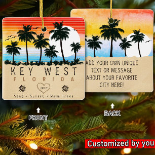 Key West Florida Retro Palm trees Souvenir 80s Ceramic Ornament