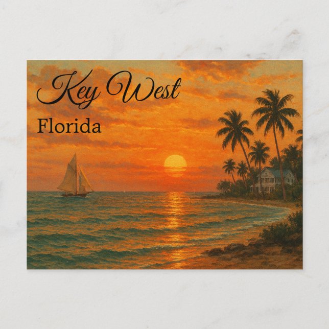 Key West, Florida Retro Travel Tourism Postcard (Front)