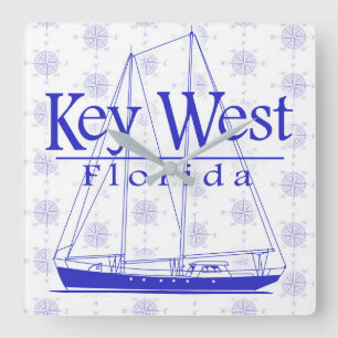 Key West Florida Sailing Square Wall Clock