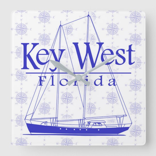 Key West Florida Sailing Square Wall Clock (Front)
