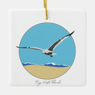 Key West, Florida Sea Gull over Beach Ceramic Ornament