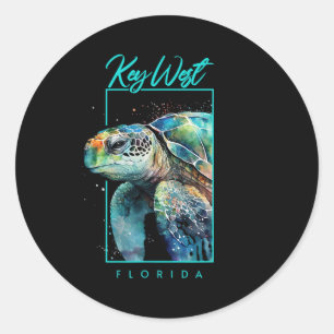 Key West Florida Souvenir Watercolor Sea Turtle Po Classic Round Sticker