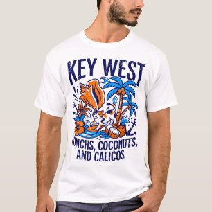 Key West Florida Tropical Cat Conchs And Coconuts T-Shirt