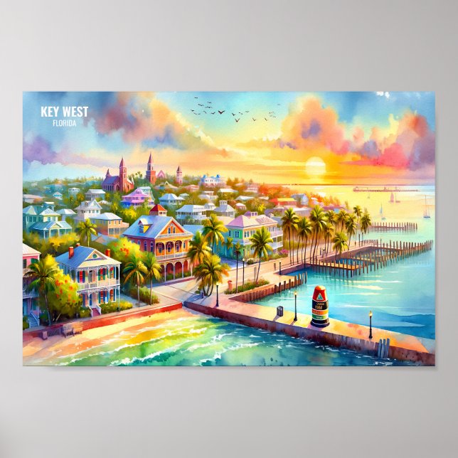 Key West Florida USA Travel Places watercolor Poster (Front)