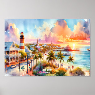 Key West Florida USA Travel Places watercolor Poster