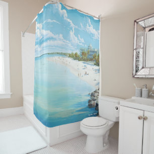 Key West Florida USA Vintage Illustration Travel Shower Curtain