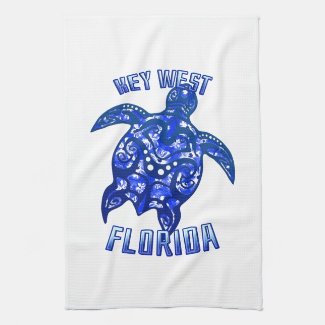 Key West Florida Vacation Tribal Turtle Tea Towel (Vertical)