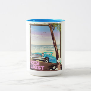 key west florida vintage travel poster Two-Tone coffee mug