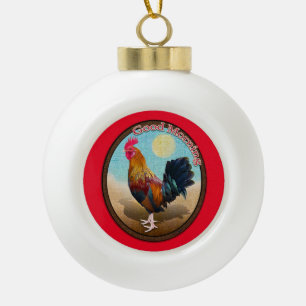 Key West - Gypsy Rooster Good Morning Vintage Oval Ceramic Ball Christmas Ornament