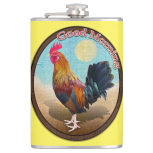 Key West - Gypsy Rooster Good Morning Vintage Oval Hip Flask