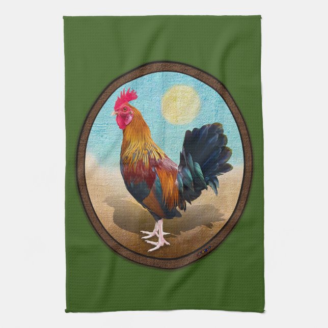 Key West - Gypsy Rooster Vintage Oval Tea Towel (Vertical)