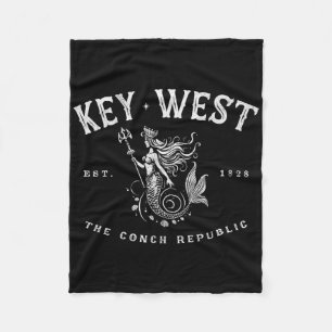 Key West Mermaid Conch Republic Vintage Scu Fishin Fleece Blanket