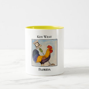 Key West, Mile Marker 0, Rooster, Florida Two-Tone Coffee Mug