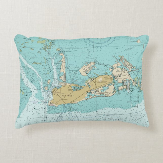 Key West nautical Chart and Coordinates Pillow (Front)