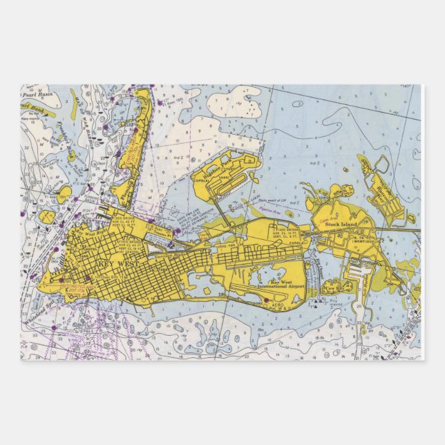 Key West Nautical Chart Map Wrapping Paper Sheet (Front)