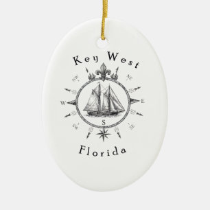 Key West Nautical Sailing Compass Cruising Sailor Ceramic Ornament