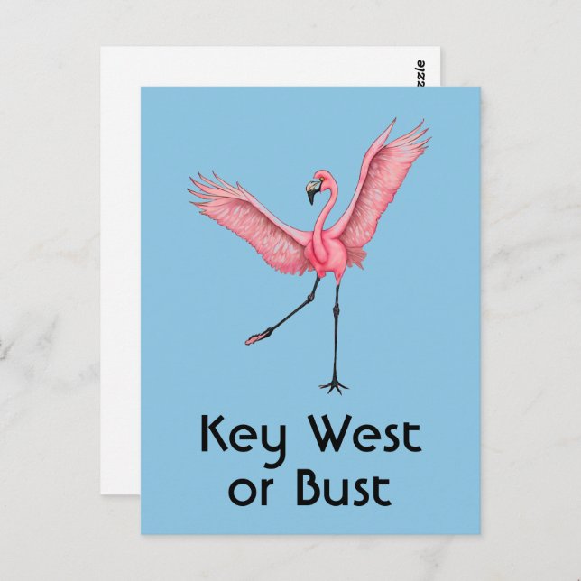 Key West or Bust Funny Florida Pink Flamingo Postcard (Front/Back)