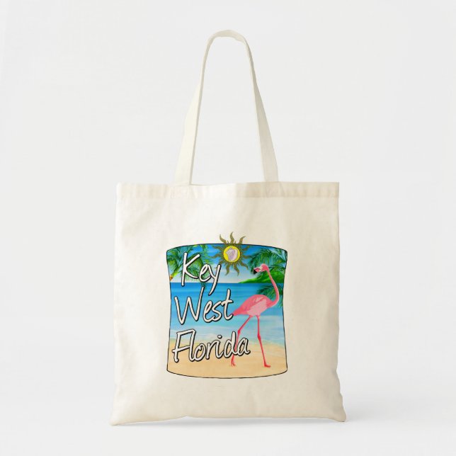 Key West Pink Flamingo Florida Keys Tote Bag (Front)