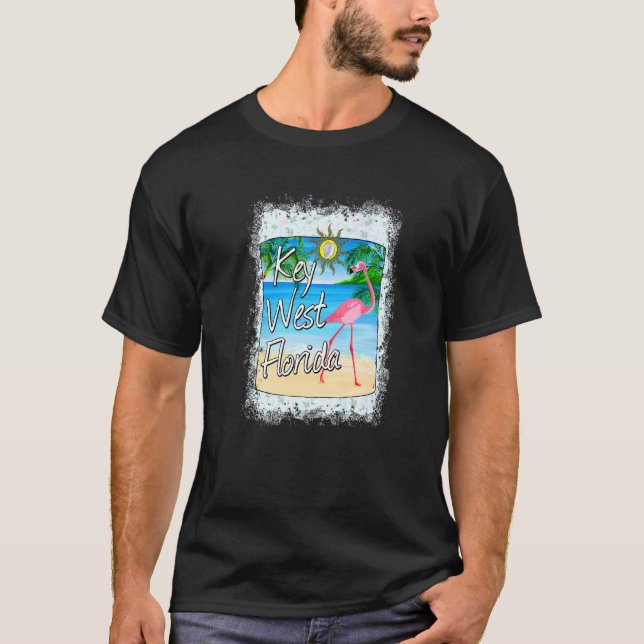 Key West Pink Flamingo Florida Keys Vacation T-Shirt (Front)