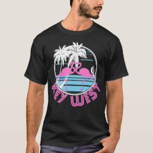 Key West Pink Flamingo Heart  80s Retro Vintage  T-Shirt