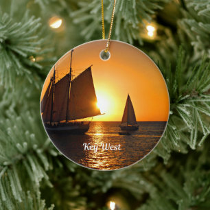 Key West, sunset and sailboats, Ceramic Ornament