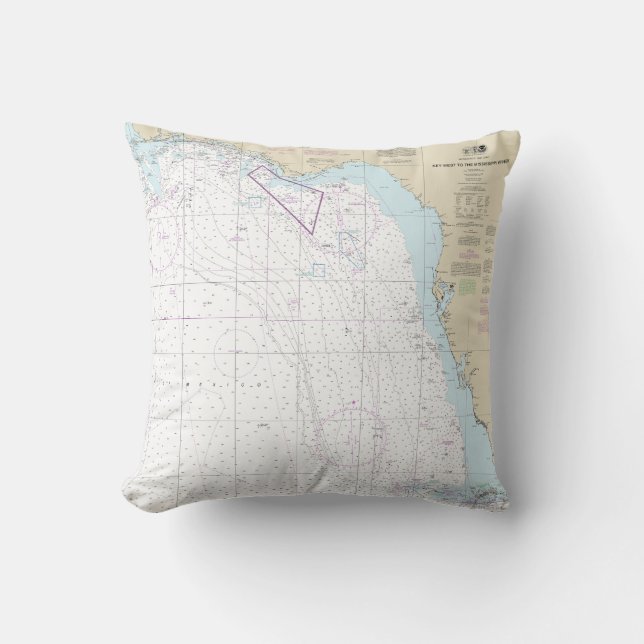 Key West to the Mississippi River Nautical Chart Cushion (Front)