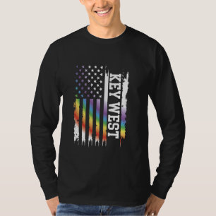 Key West United States Distressed Rainbow w US Fla T-Shirt