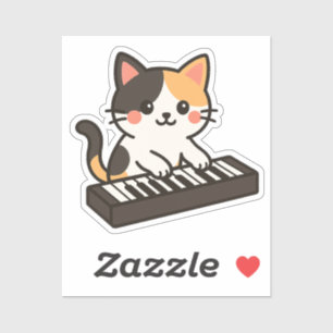 Keyboard Calico Cat Cartoon Style