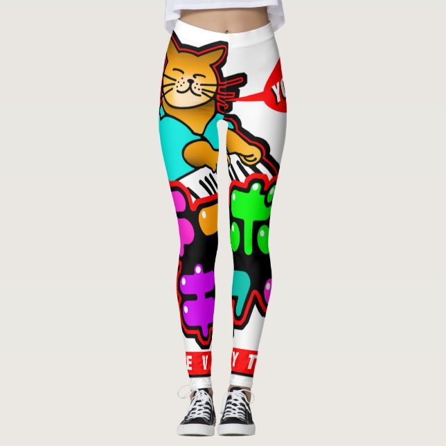 Keyboard Cat Japanese YOROSHIKU leggings (Front)