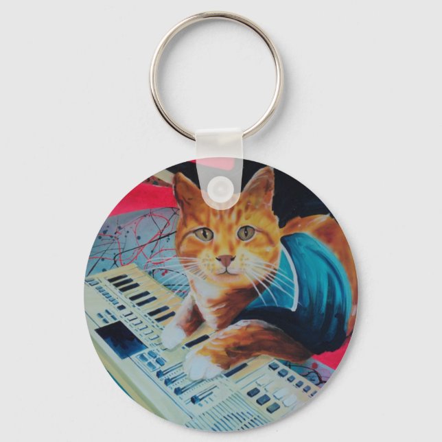 Keyboard Cat Painting Gear Key Ring (Front)