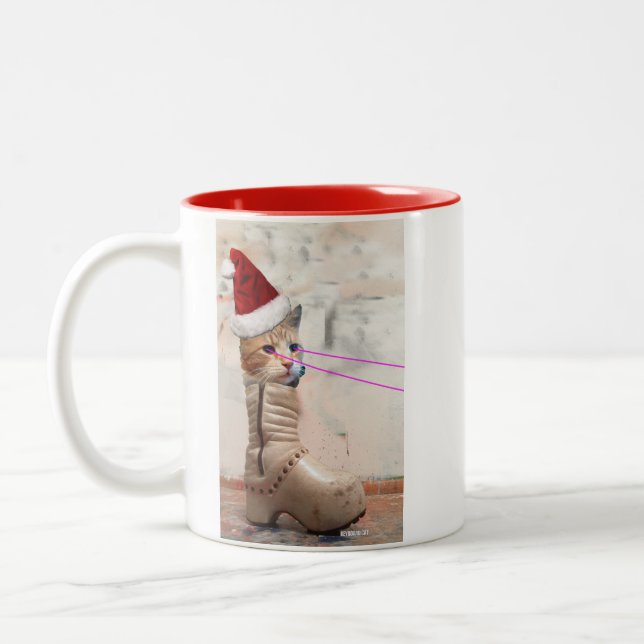 Keyboard Cat SANTA IN SHOE mug (Left)