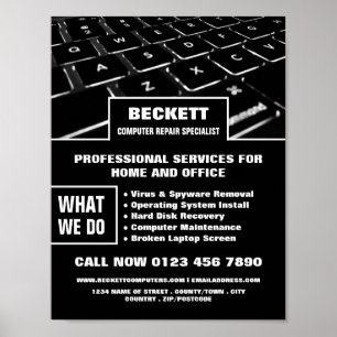 Keyboard, Computer Repair Specialist Advertising Poster