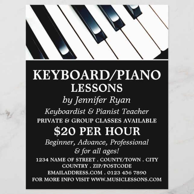 Keyboard Keys, Keyboard, Piano Lessons Flyer (Front)