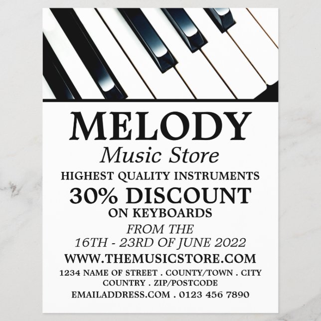 Keyboard Keys, Musical Instrument Store Flyer (Front)