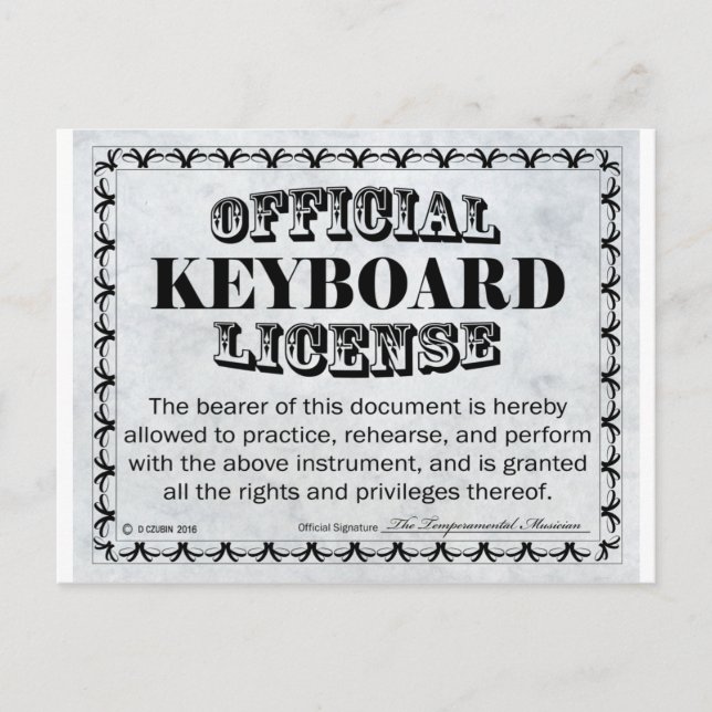 Keyboard License Postcard (Front)