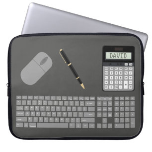 Keyboard, Mouse, Calculator and Pen graphic Laptop Sleeve