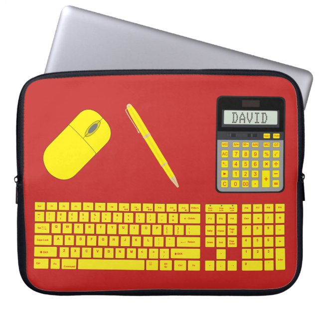 Keyboard, Mouse, Calculator and Pen graphic Laptop Sleeve (Front)