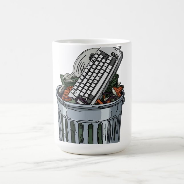 Keyboard on trashcan coffee mug (Center)