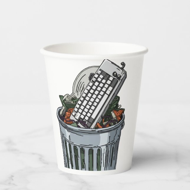 Keyboard on trashcan paper cups (Front)