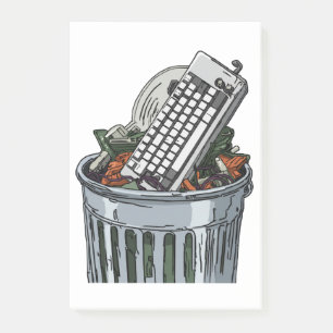 Keyboard on trashcan post-it notes