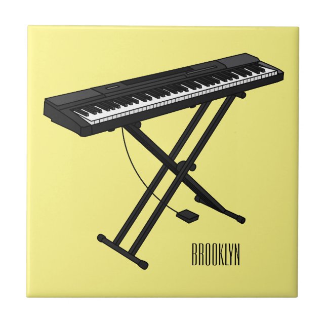 Keyboard piano cartoon illustration ceramic tile (Front)
