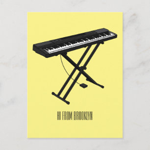 Keyboard piano cartoon illustration postcard