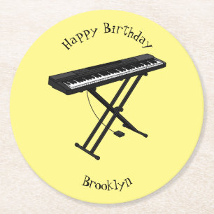 Keyboard piano cartoon illustration round paper coaster
