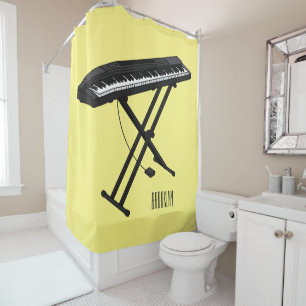 Keyboard piano cartoon illustration shower curtain