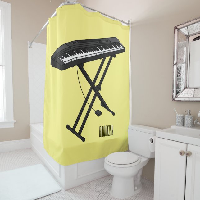Keyboard piano cartoon illustration shower curtain (In Situ)