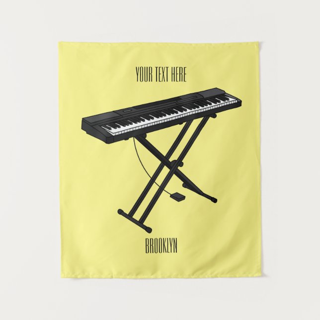 Keyboard piano cartoon illustration tapestry (Front)