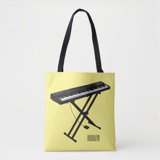 Keyboard piano cartoon illustration tote bag (Front)