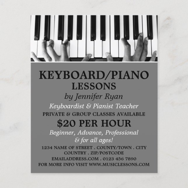 Keyboard Player, Keyboard, Piano Lessons Flyer (Front)