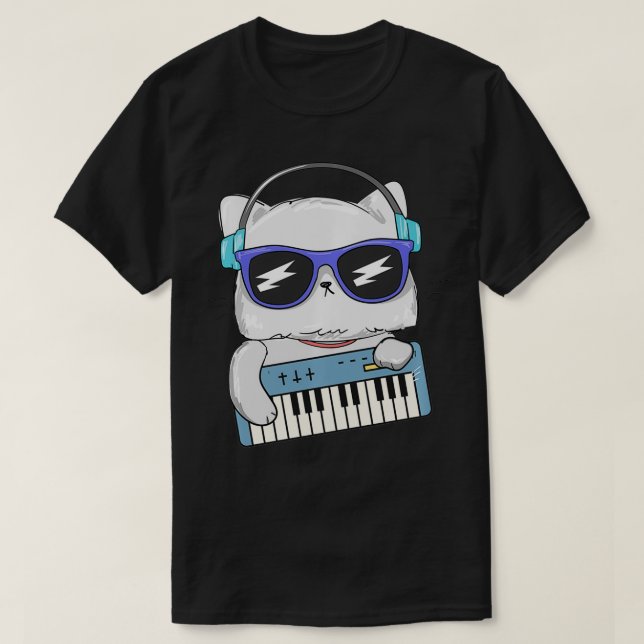 Keyboard Playing Cat Funny Kitty Musician Fun Pull T-Shirt (Design Front)