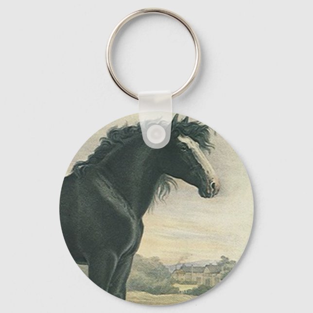 Keychain Antique Art Shire Black Draught   Horse (Front)